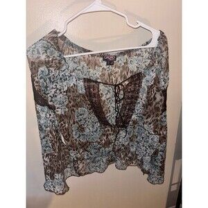 Boho Sheer Lace-Up Blouse y2k